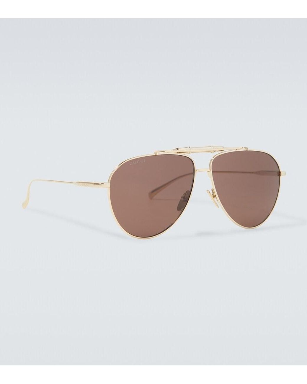 Gucci Brown Bamboo Aviator Sunglasses for men