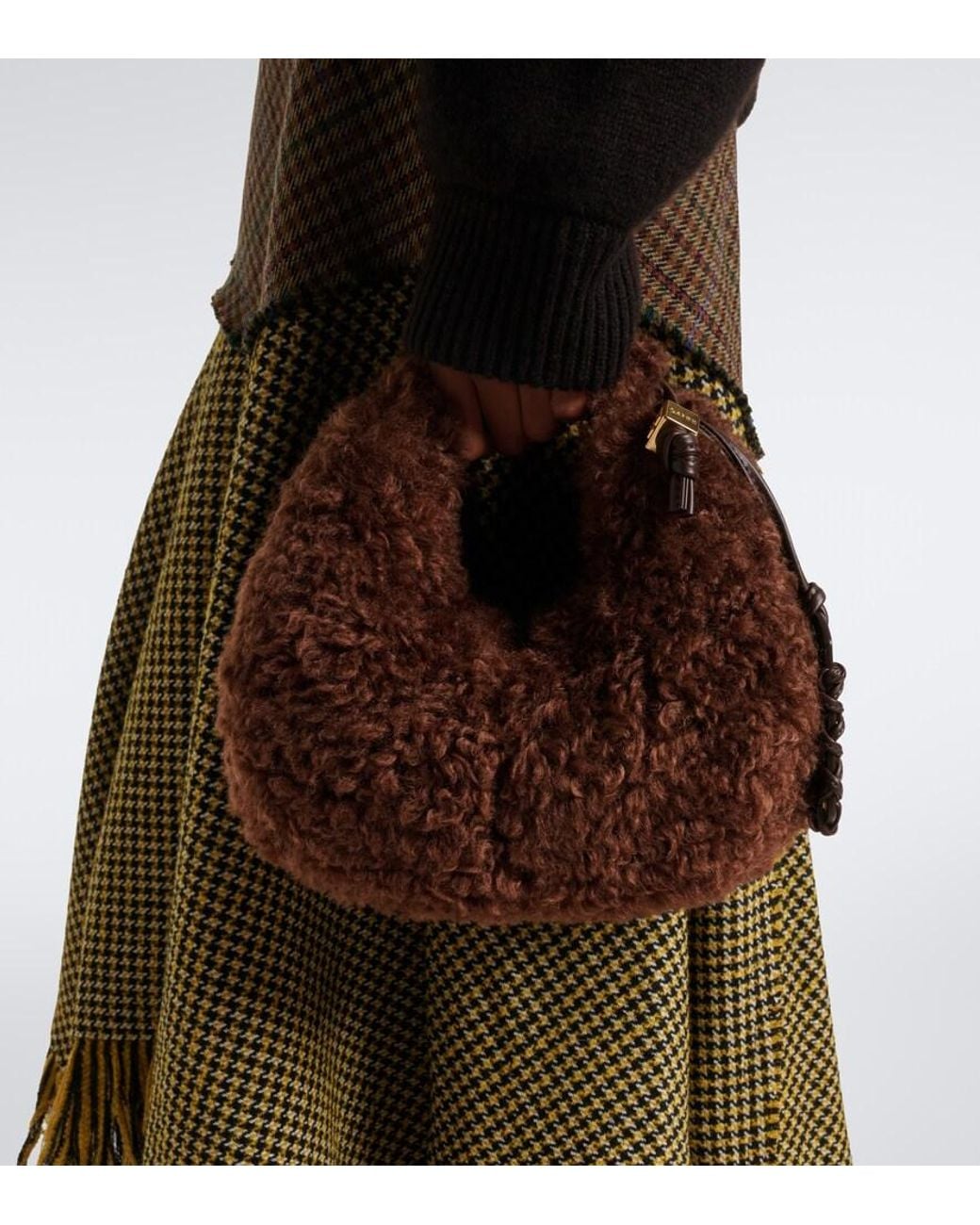 Ganni Brown Mini Teddy Top-Handle Bag