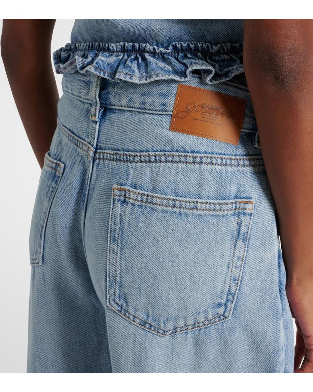 Ganni Blue Mid-Rise Wide-Leg Jeans