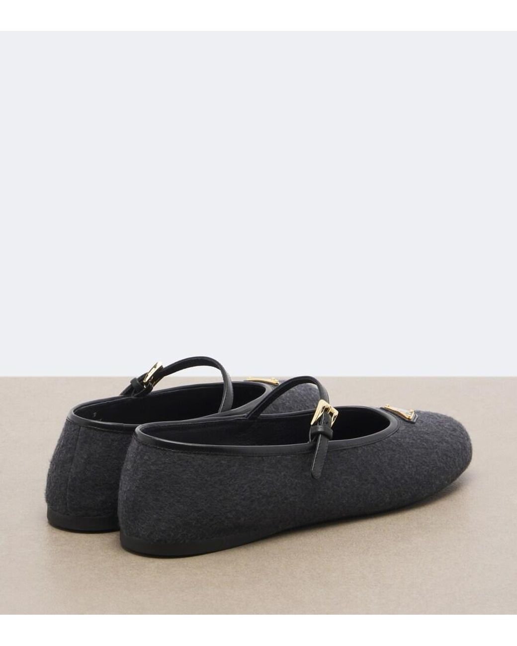 Prada Black Leather-Trimmed Cashmere Mary Jane Flats