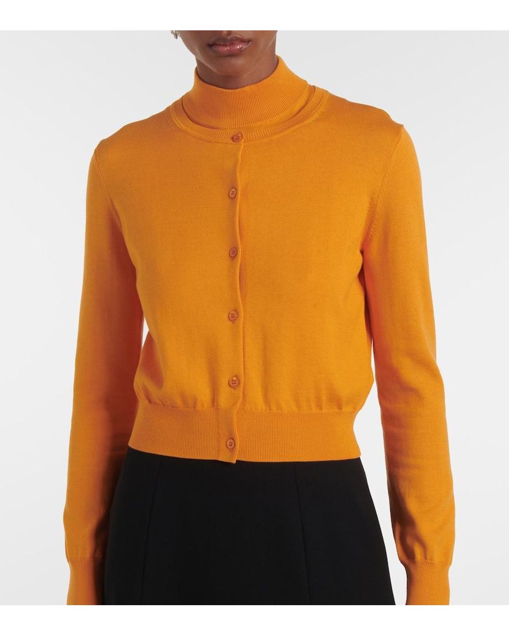 Carolina Herrera Orange Cropped Silk And Cotton Cardigan