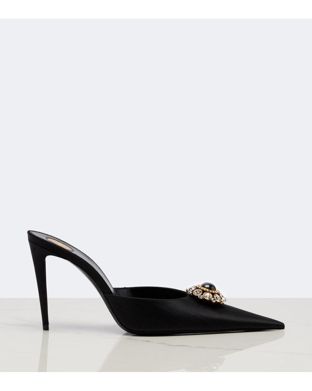 Saint Laurent Black Cosmo Embellished Satin Mules