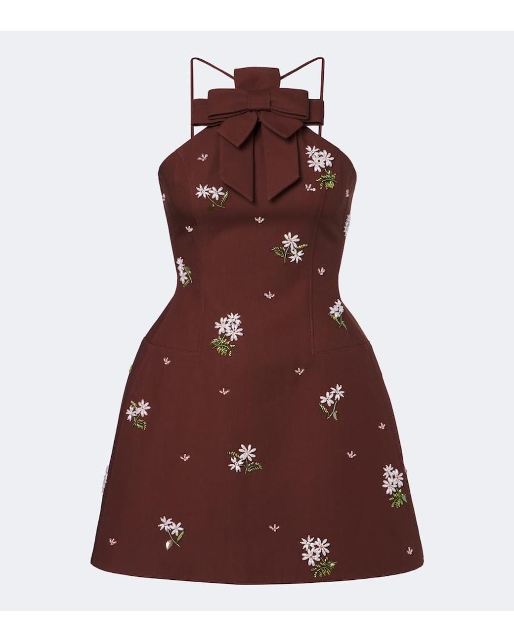ShuShu/Tong Brown Embellished Halterneck Cotton Minidress