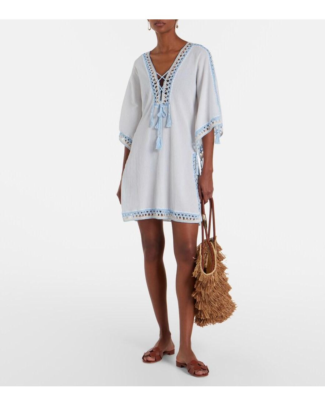 Anna Kosturova White Crochet Cotton Kaftan