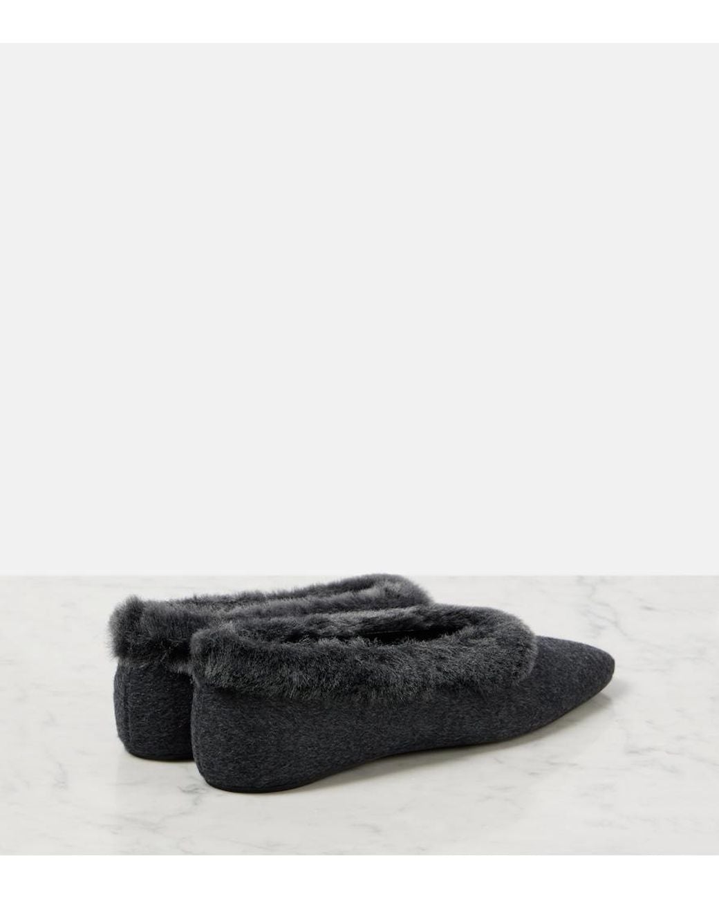 Totême Black Shearling-Lined Ballet Flats