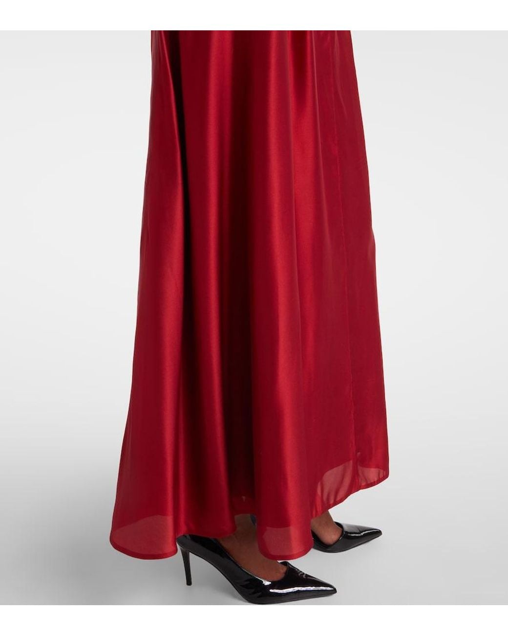 Khaite Red Syd Pleated Satin-Twill Midi Dress