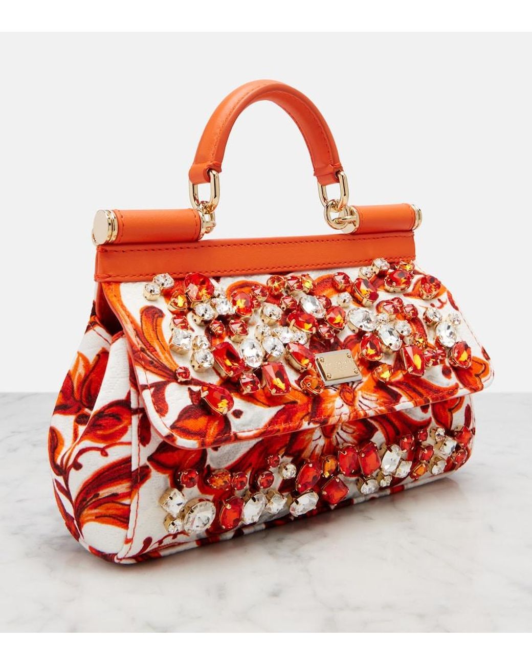 Dolce & Gabbana Red Sicily Mini Embellished Top-Handle Bag