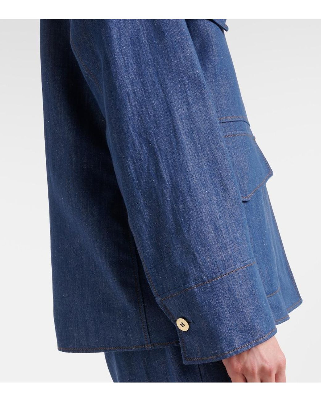 Max Mara Blue Ginny Cotton And Linen Twill Jacket