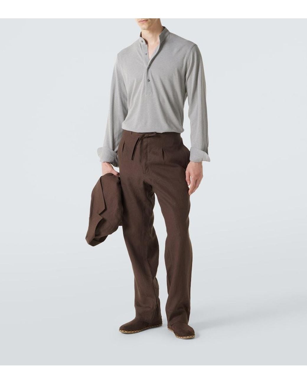 STÒFFA Gray Cotton And Silk Henley Shirt for men