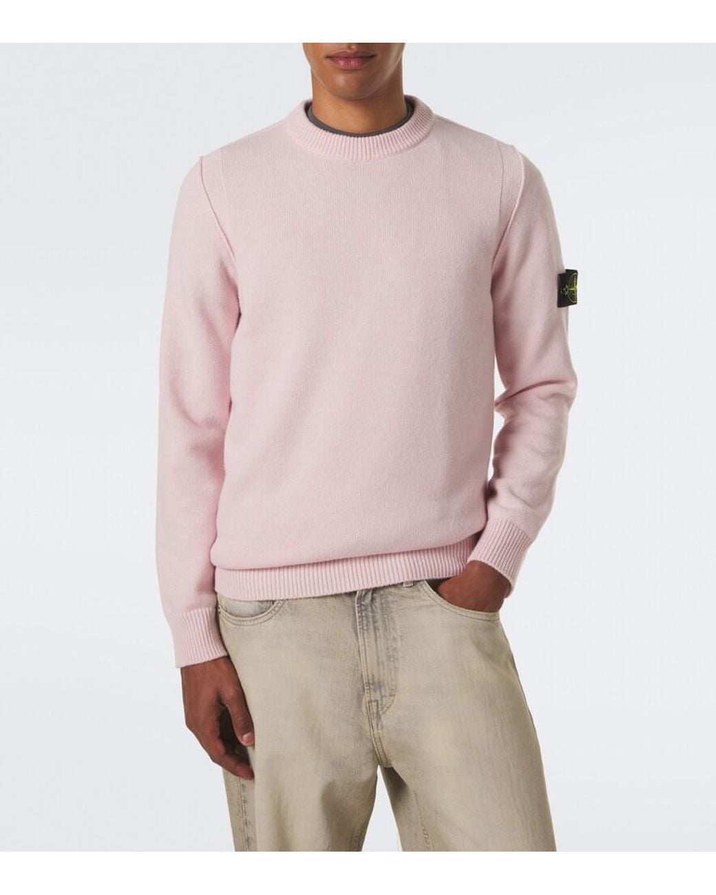 Stone Island Pink Compass Wool-Blend Sweater for men