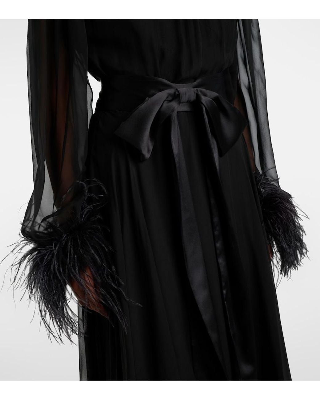Dolce & Gabbana Black Feather-Trimmed Silk Chiffon Gown