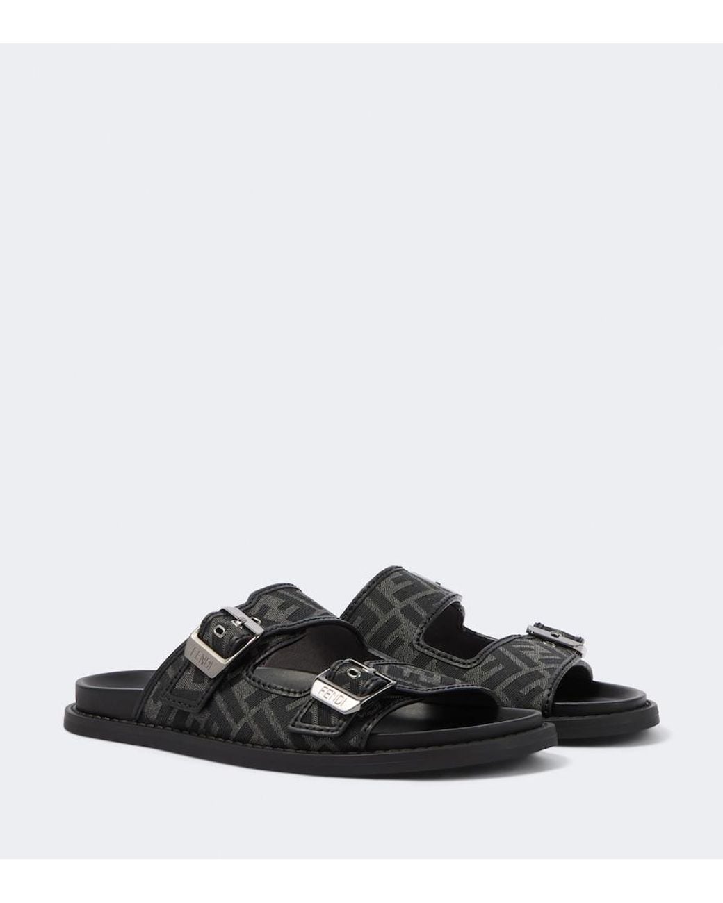 Fendi Black Feel Ff Zucca Jacquard Slides for men