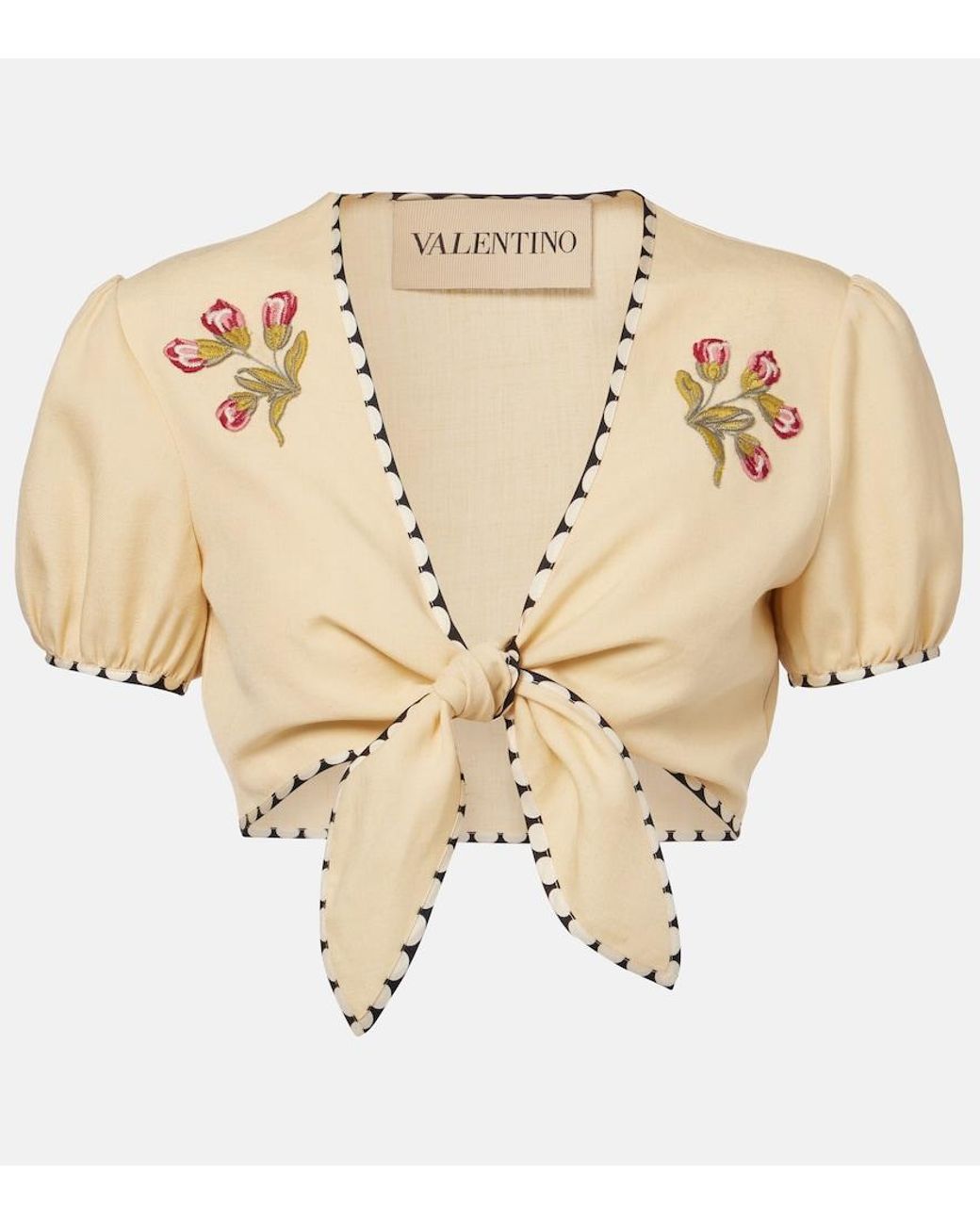 Valentino Garavani Natural Plus De Pois Embroidered Crop Top