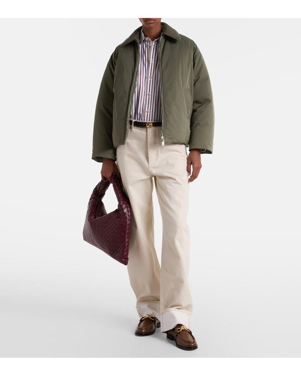 Bottega Veneta Green Intrecciato Leather-Trimmed Down Jacket