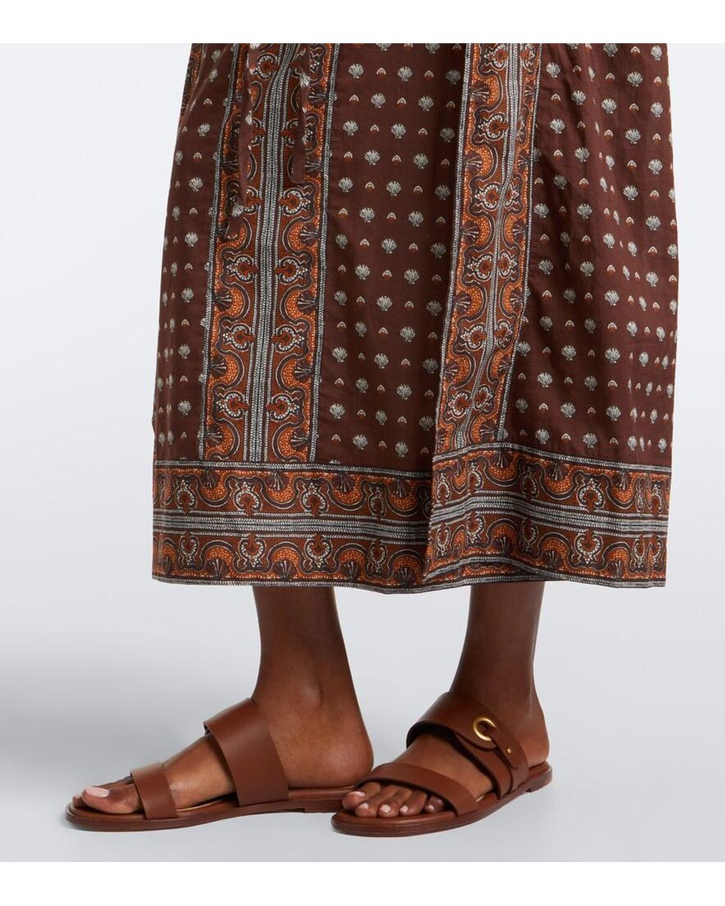 Doen Brown Amarante Printed Cotton Voile Midi Dress