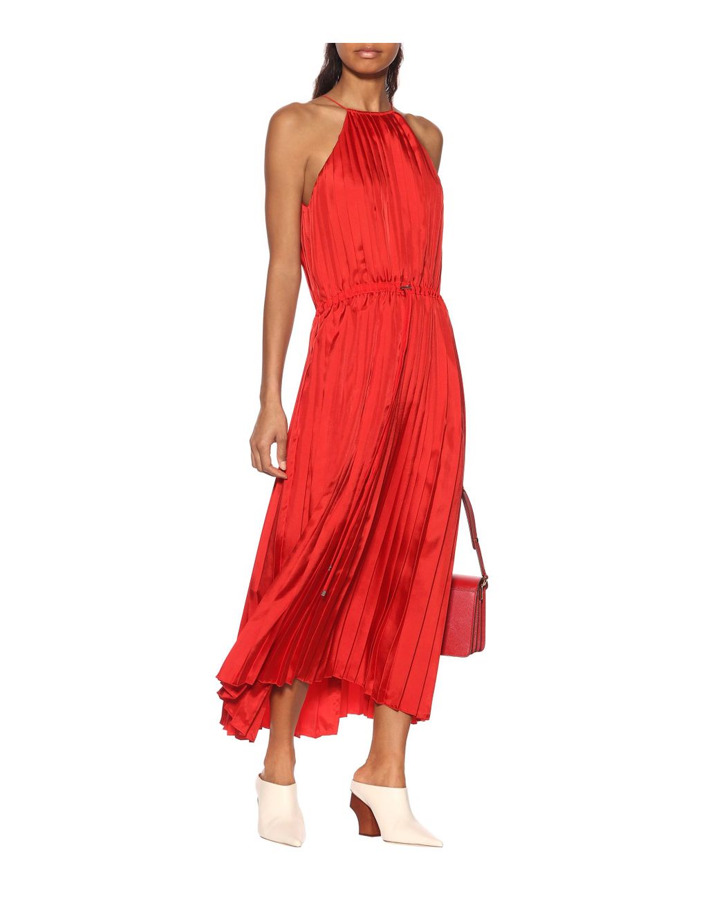 tibi red pleated dress