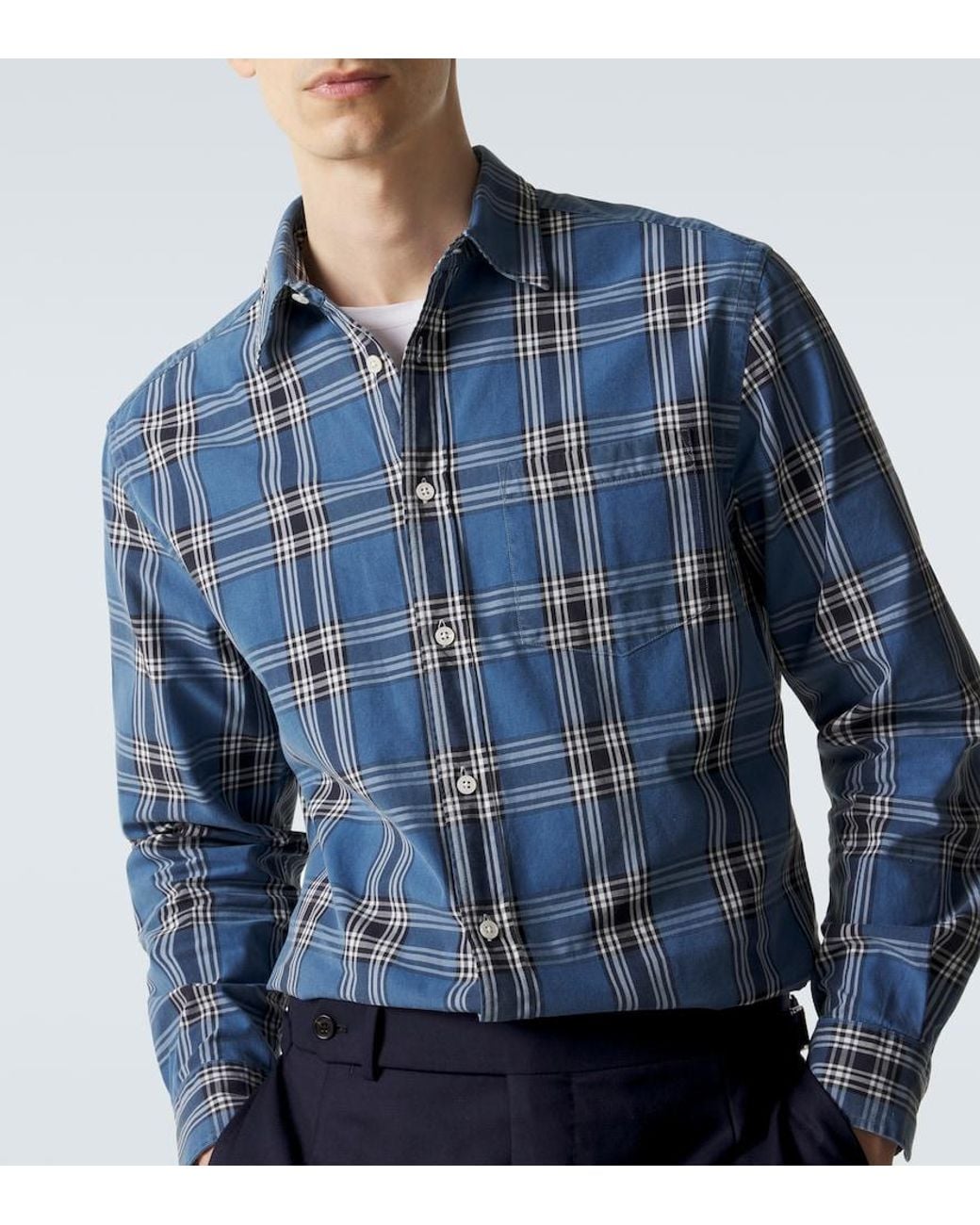Dunhill Blue Plaid Cotton Shirt for men