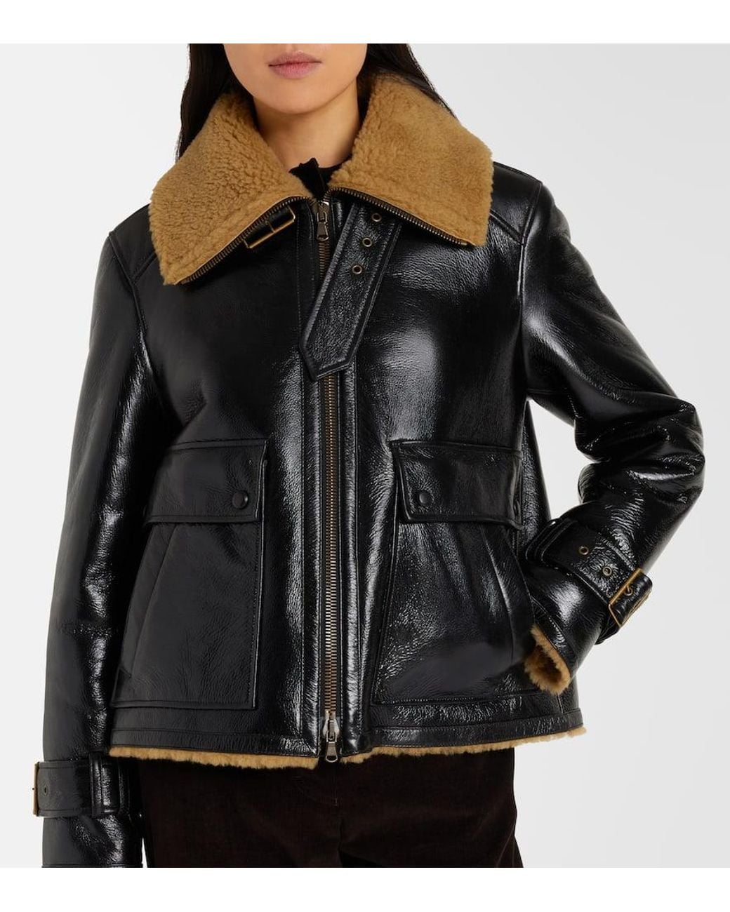 Veronica Beard Black Danika Shearling-Lined Leather Jacket