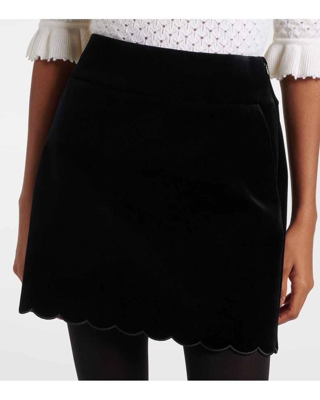 Chloé Black Scalloped Cotton Velvet Miniskirt