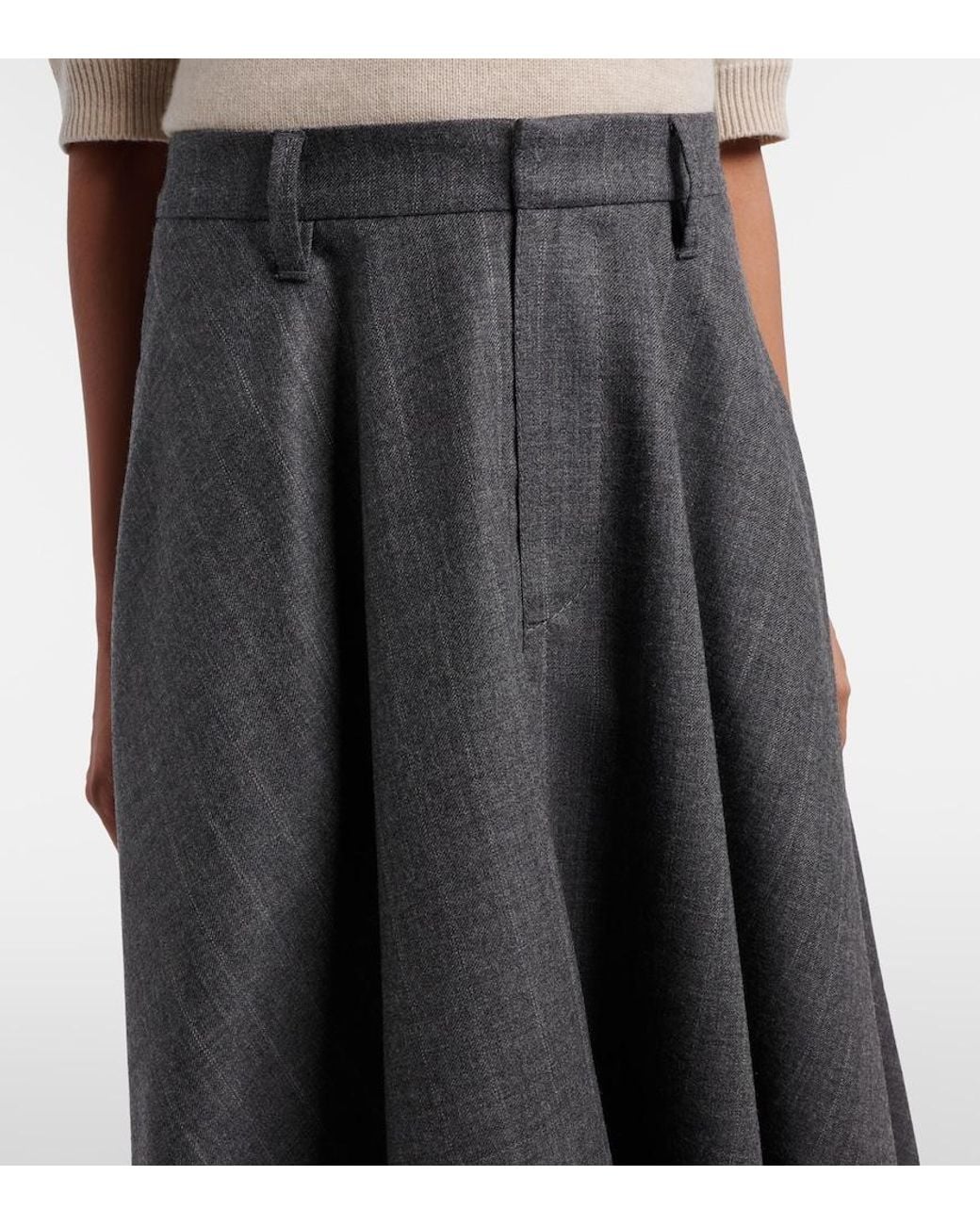 Brunello Cucinelli Gray Virgin Wool Midi Skirt