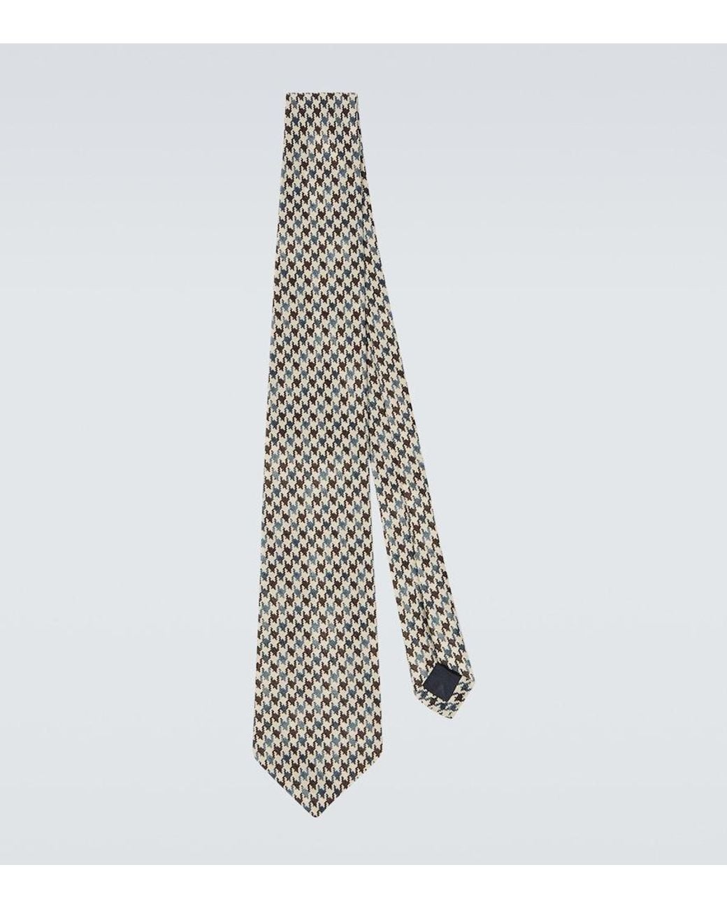 Dunhill White Houndstooth Silk Tie for men
