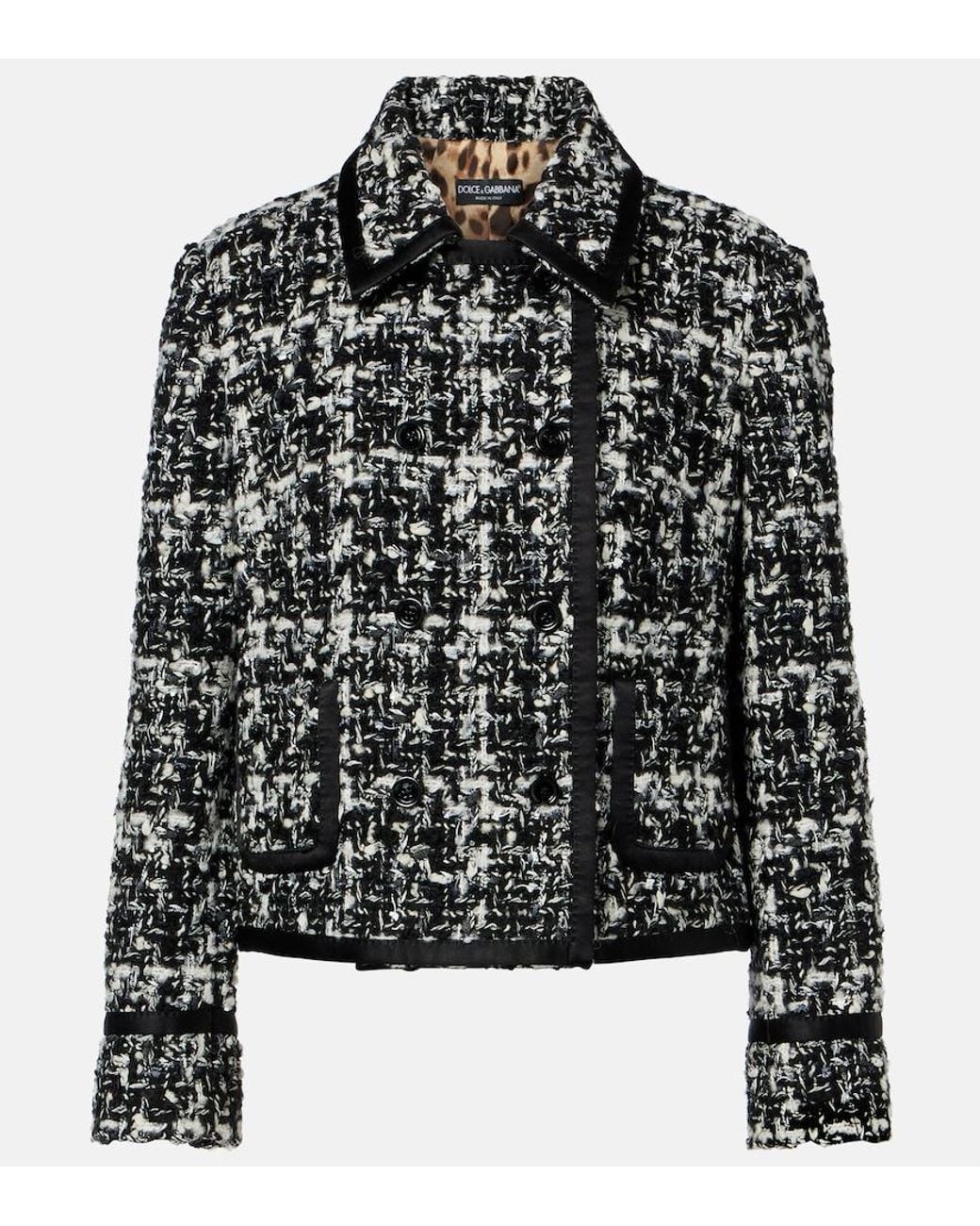 Dolce & Gabbana Black Checked Double-Breasted Boucle Jacket