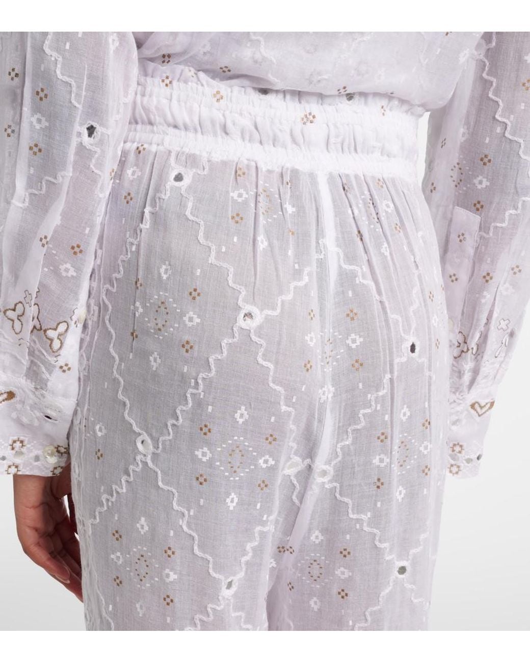 Juliet Dunn White Embellished Cotton Wide-Leg Pants