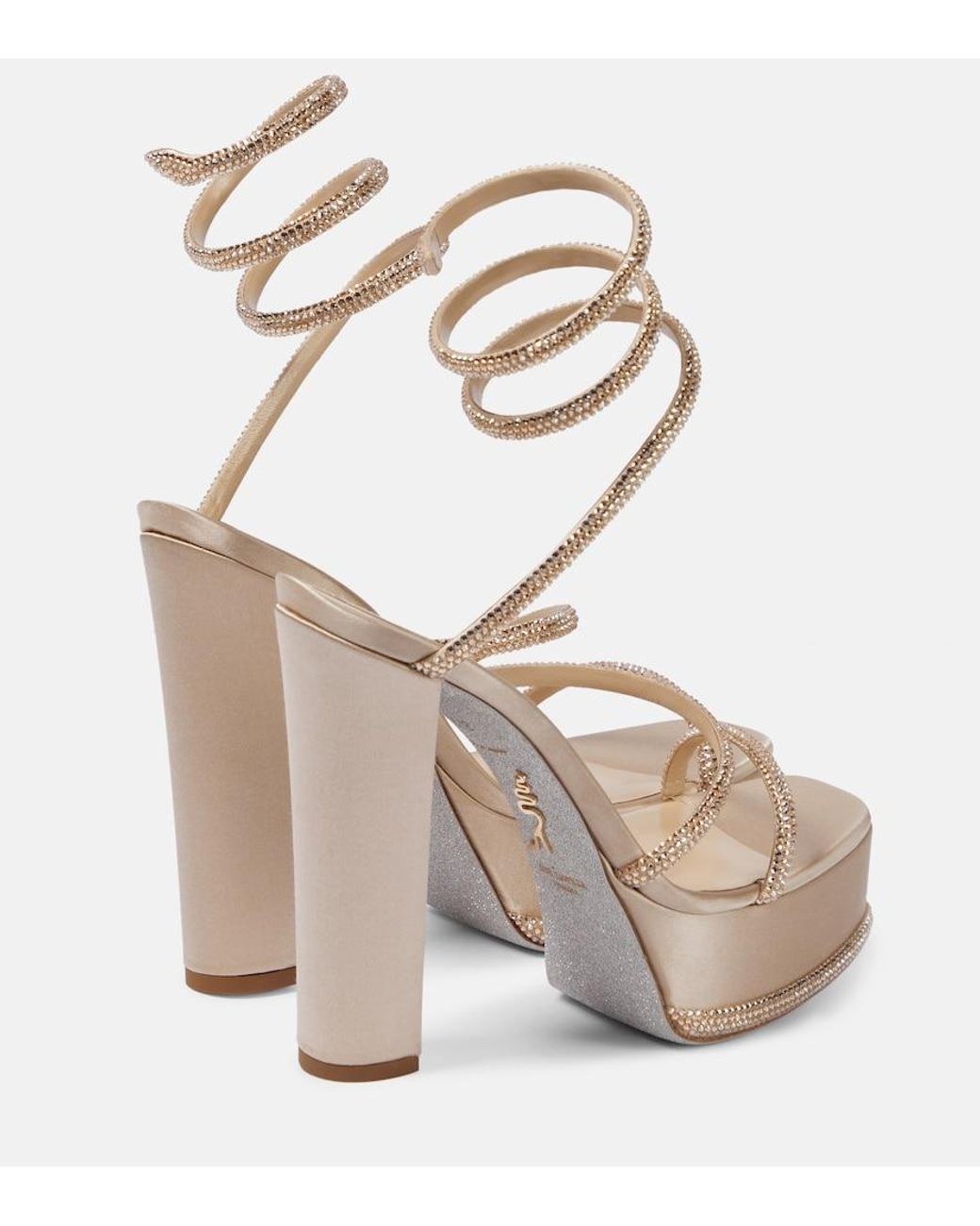 Rene Caovilla Natural Embellished Satin Platform Sandals