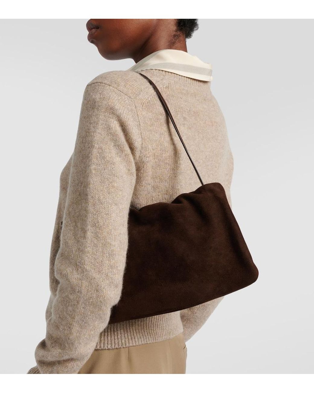 The Row Brown Schultertasche Bourse Medium Aus Veloursleder