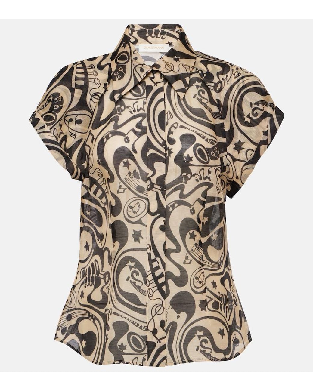 Zimmermann Black Matchmaker Printed Linen And Silk Blouse