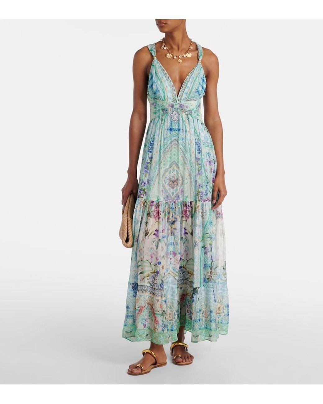 Camilla Blue Crystal-Embellished Silk Maxi Dress