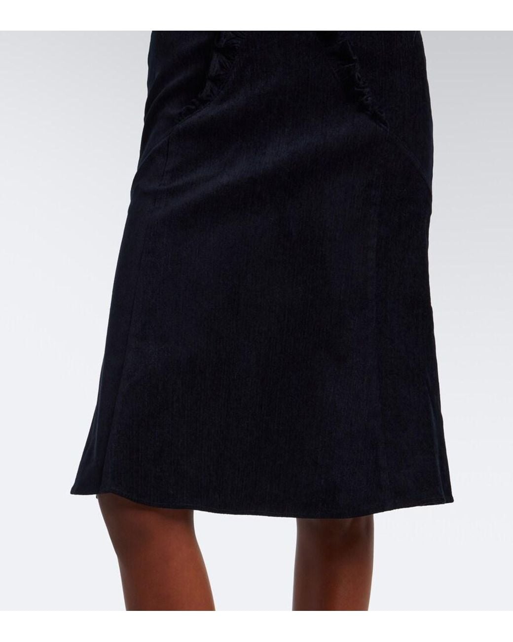 ShuShu/Tong Black Bow-Detail Ruffled Velvet Midi Skirt