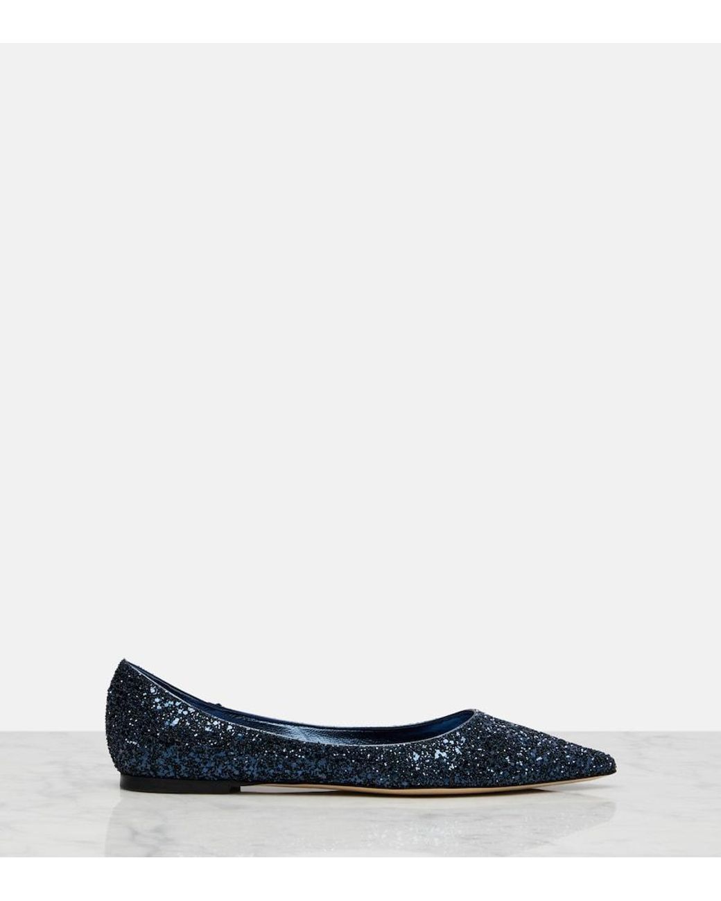 Jimmy Choo Blue Love Glitter Ballet Flats