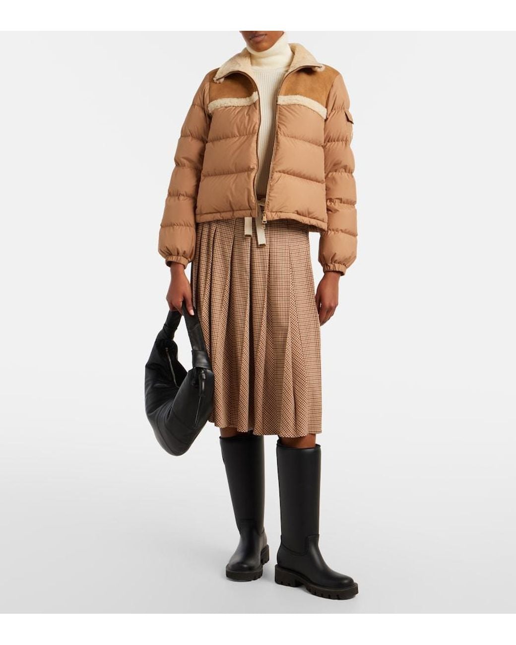 Moncler Brown Aurore Shearling-Trimmed Down Jacket