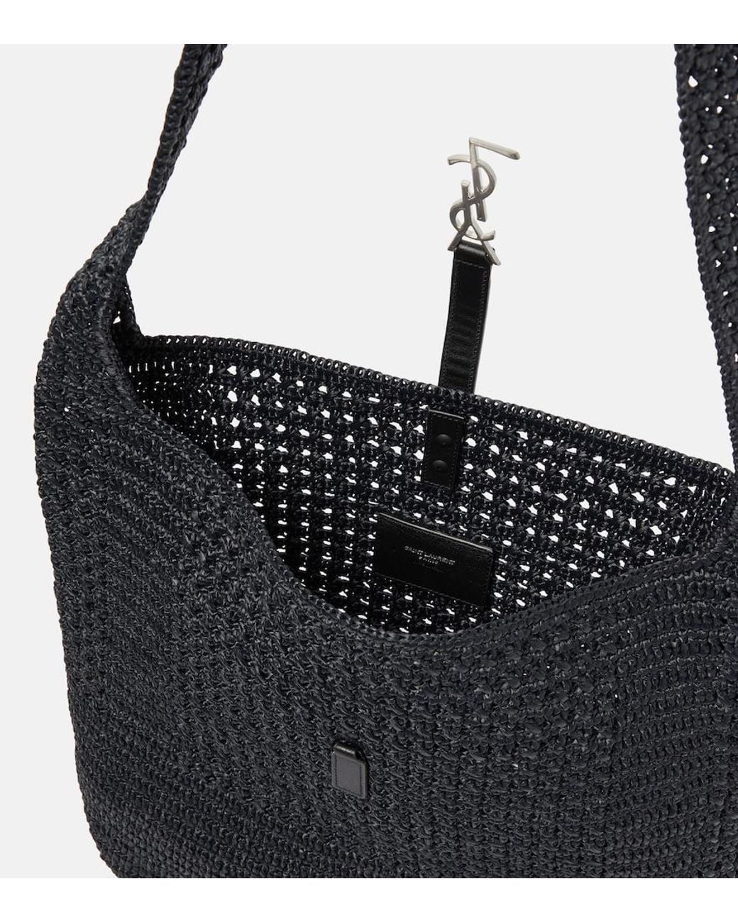 Saint Laurent Black Le 5 A 7 Medium Raffia Shoulder Bag
