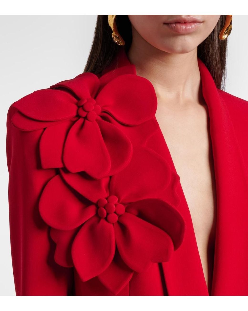 Elie Saab Red Floral-Applique Cady Blazer