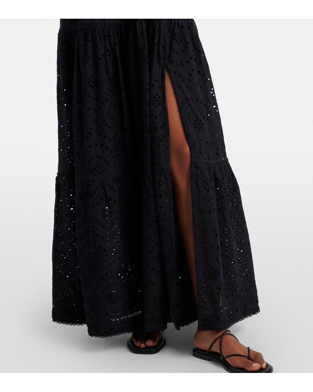 Poupette Black Perla Embroidered Cotton Maxi Dress