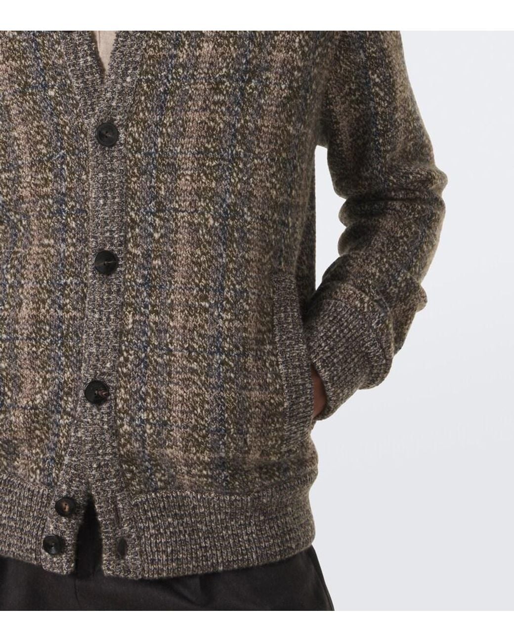 Agnona Brown Checked Wool And Cashmere Cardigan for men