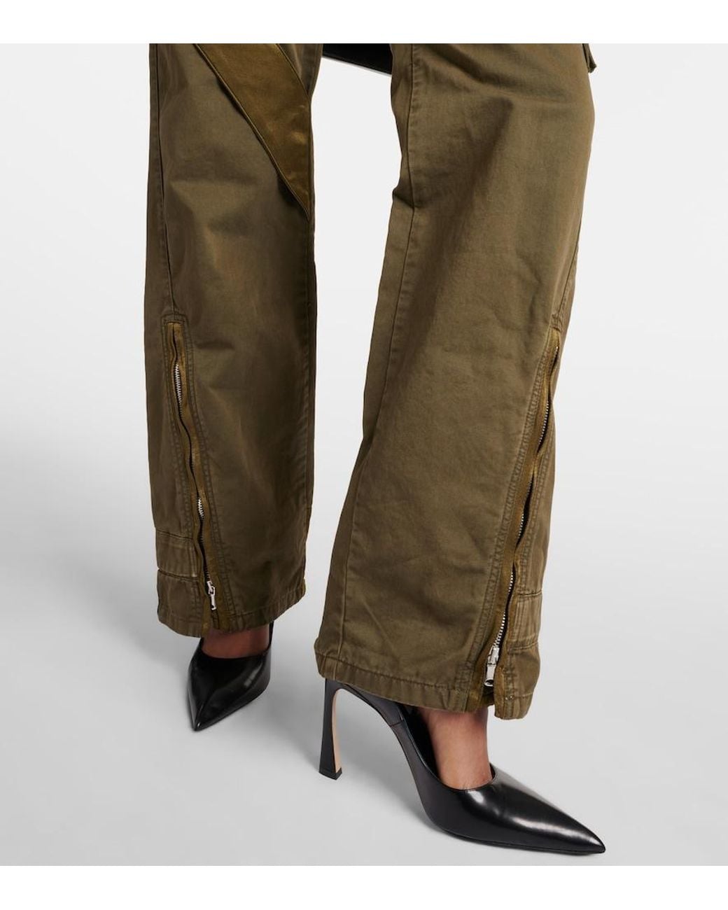 Blumarine Green Mid-Rise Flared Cargo Jeans