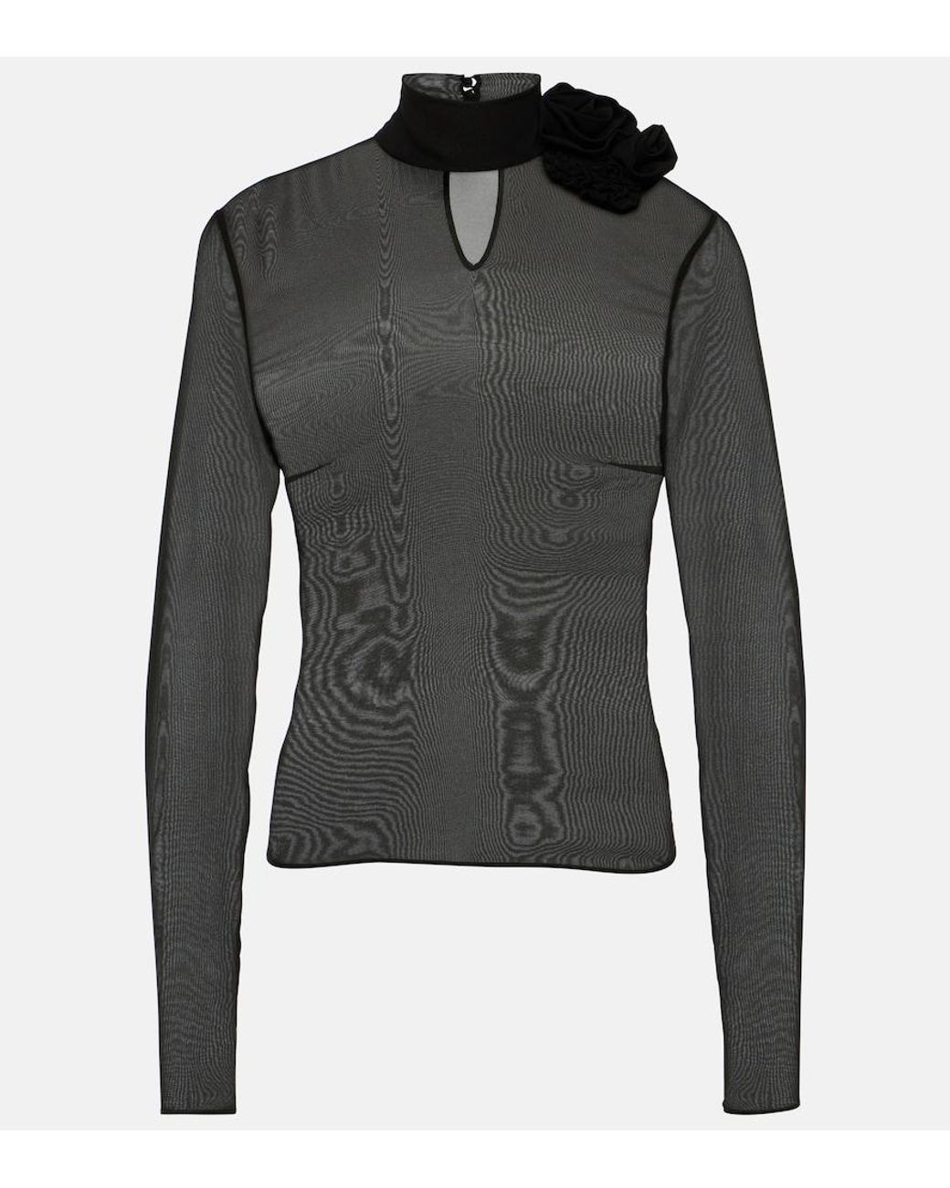 Magda Butrym Black Floral-Applique Sheer Silk Blouse