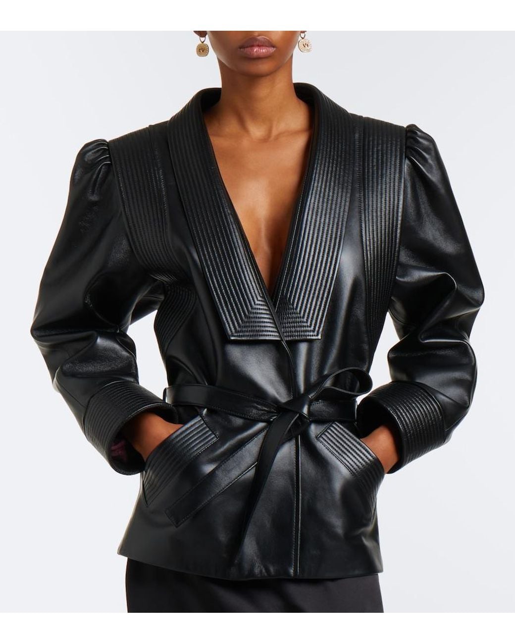 Valentino Garavani Black Belted Leather Jacket