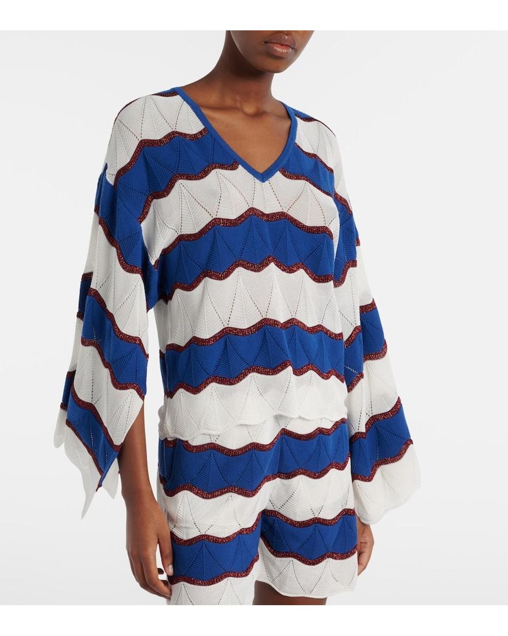 LaDoubleJ Blue Hang Ten Striped Cotton-Blend Top