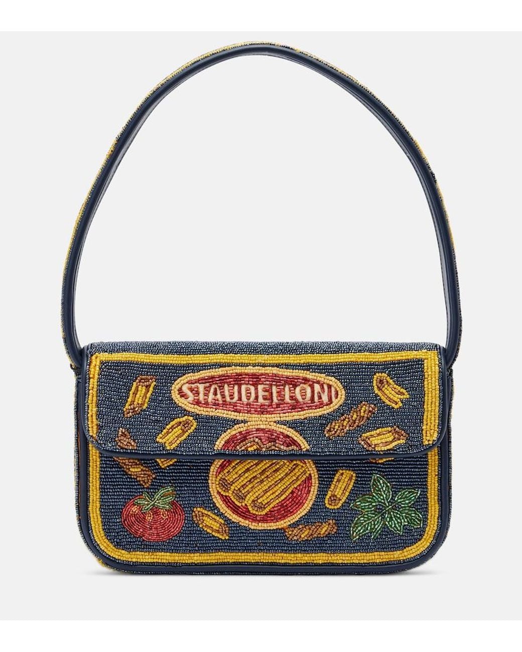 Staud Blue Tommy Small Beaded Shoulder Bag