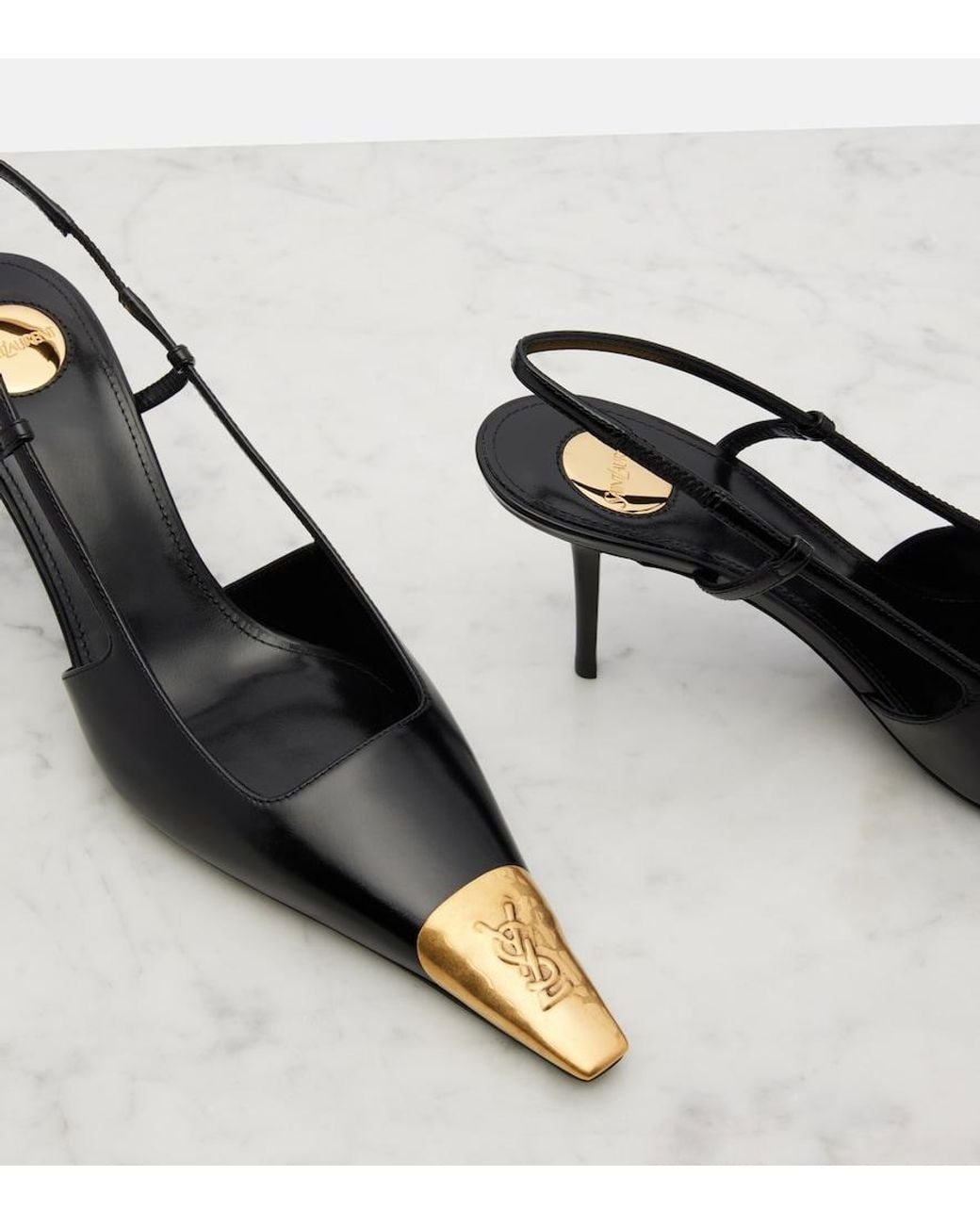 Saint Laurent Black Jeanne 75 Leather Slingback Pumps