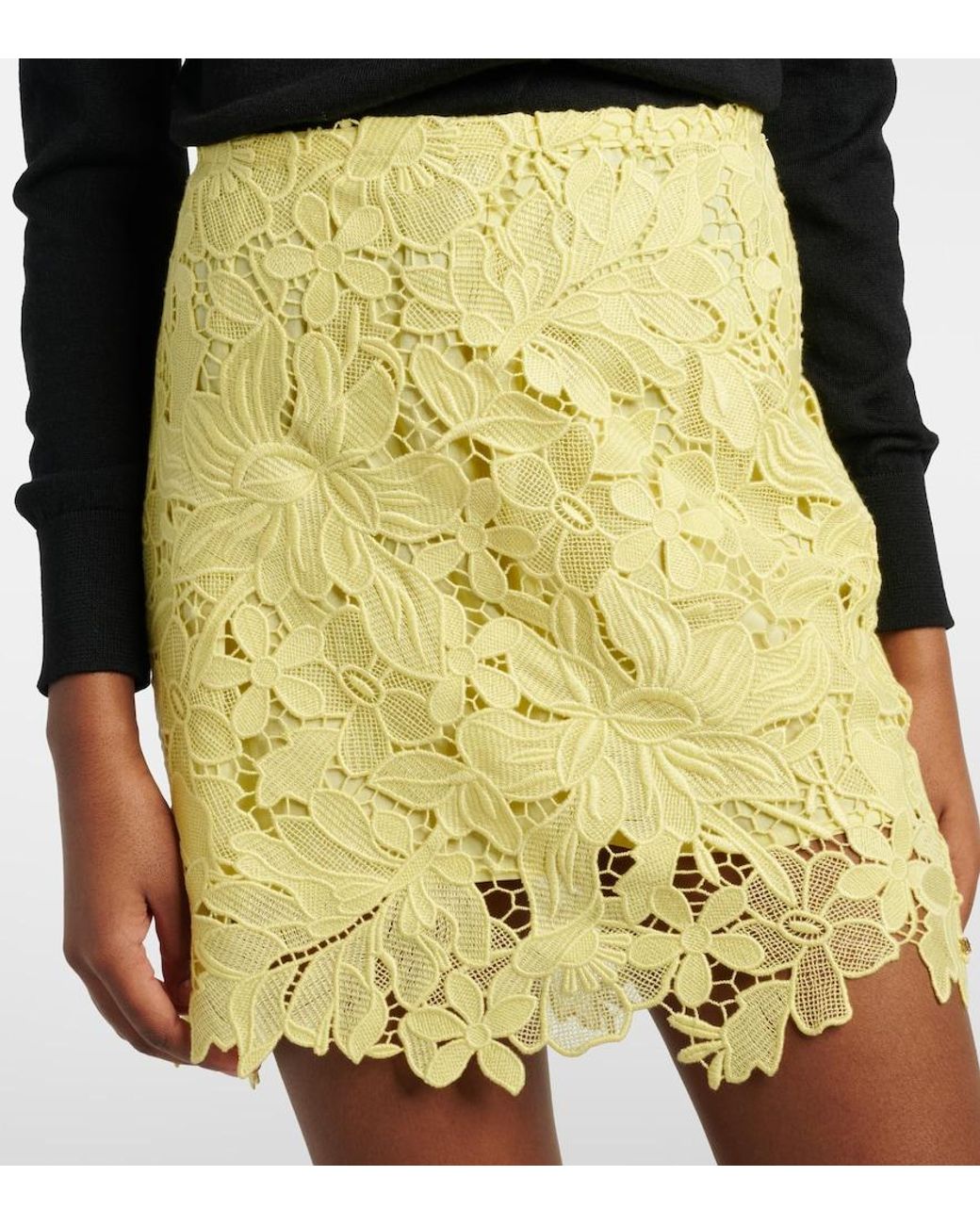 Sportmax Yellow Bora Floral Lace Miniskirt