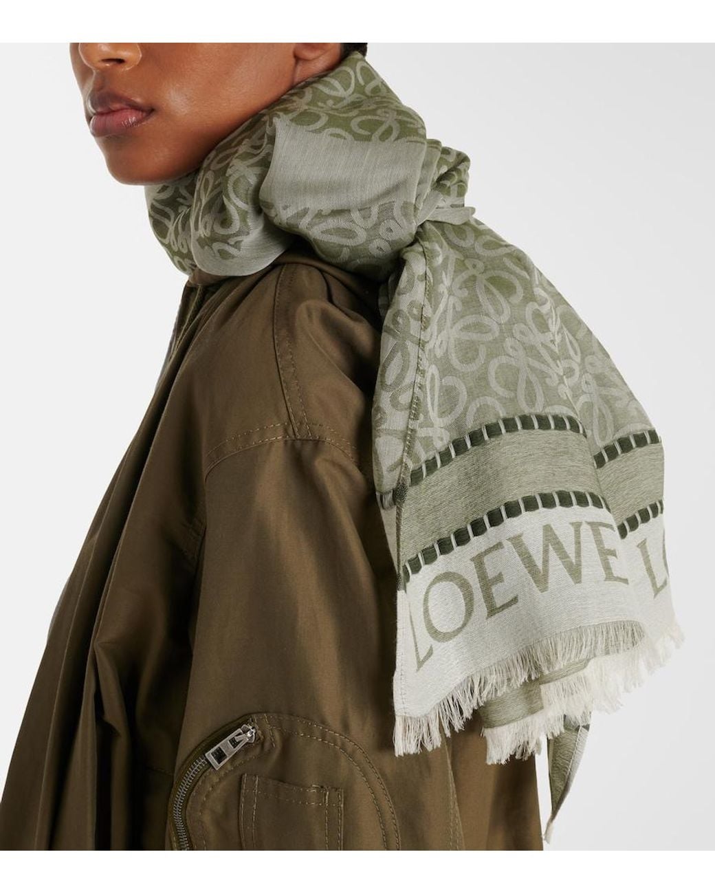 Loewe Green Anagram Cotton Jacquard Scarf