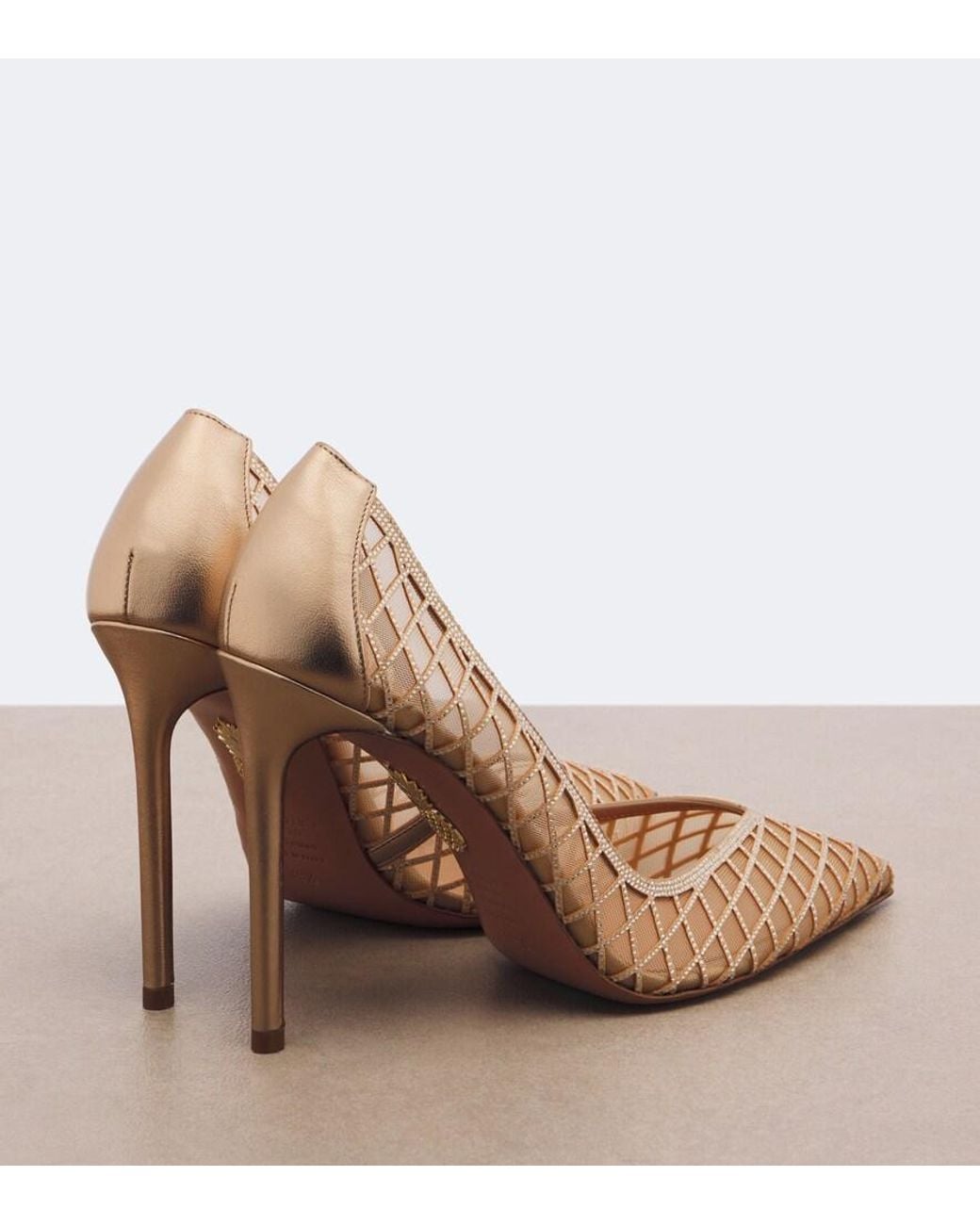 Aquazzura Natural Lumiere Embellished Mesh Pumps