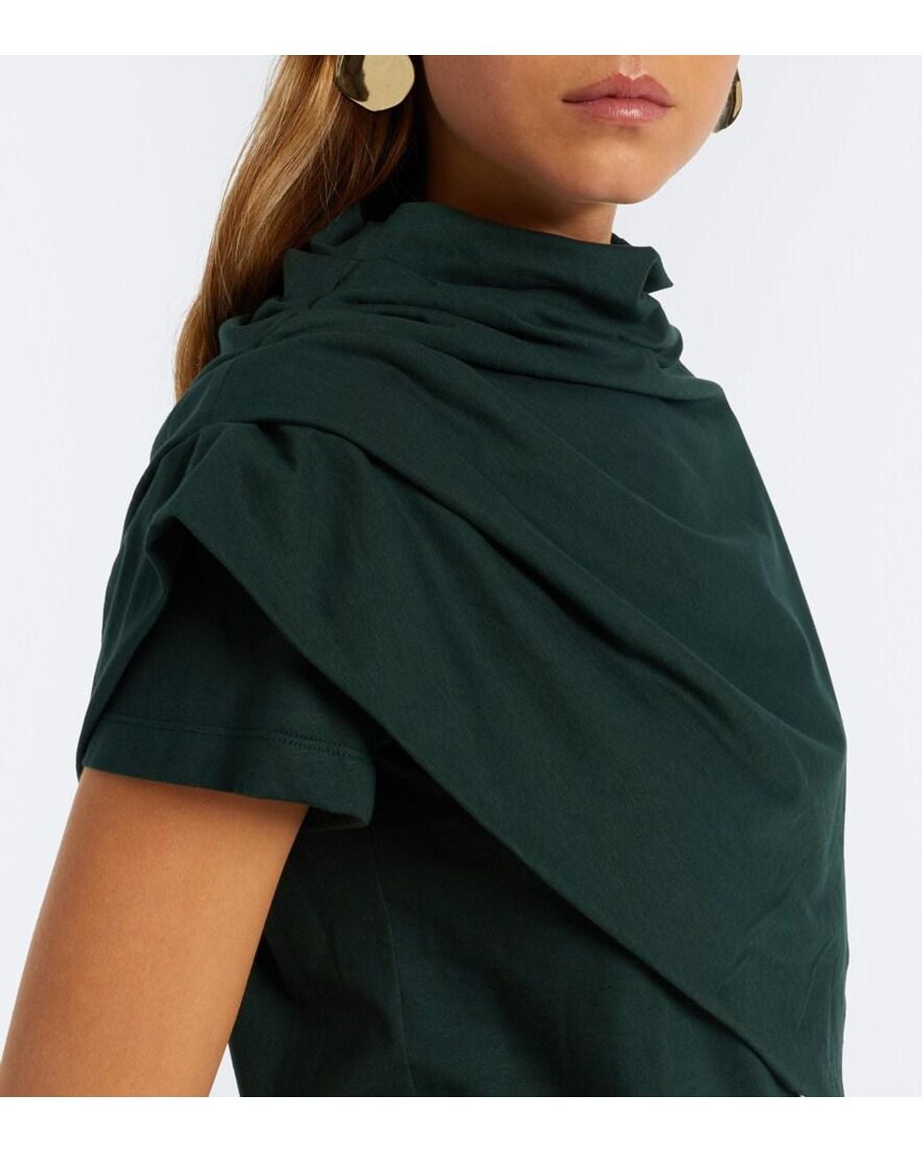 Magda Butrym Green Draped Cotton-Blend Jersey Top And Scarf Set
