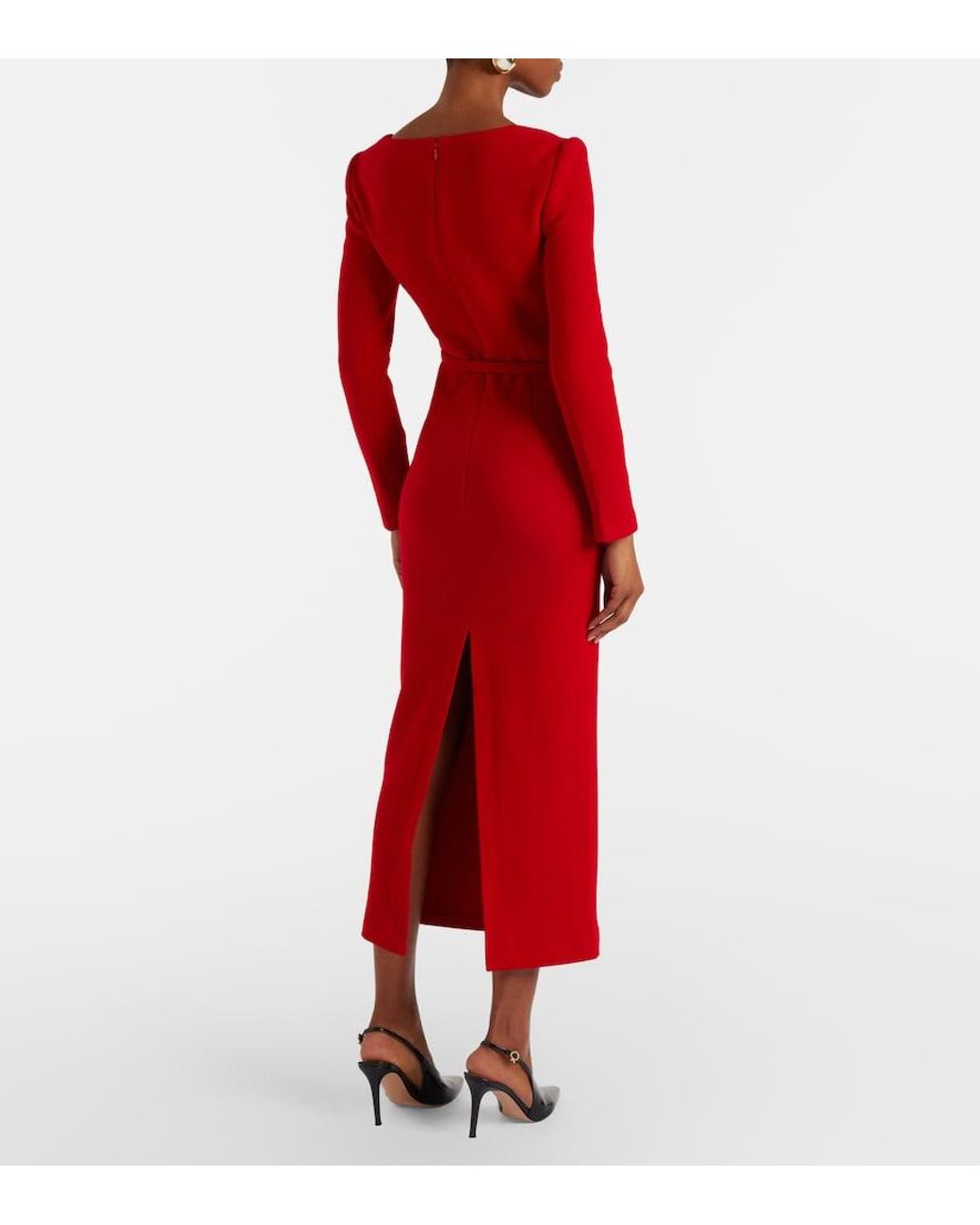 Roland Mouret Red Belted Wool Midi Dress