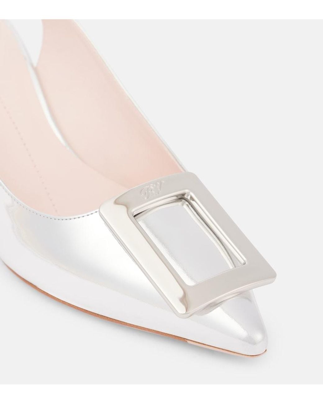 Roger Vivier Pink Virgule 55 Metallic Leather Slingback Pumps
